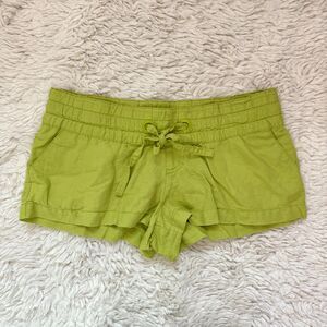 Vintage Mossimo Micro Lime Green Linen Blend Drawstring Shorts Y2K 90s Boho Sz S